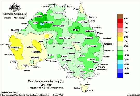 Australian May Temperatures from Australian Bureau of Meteorology